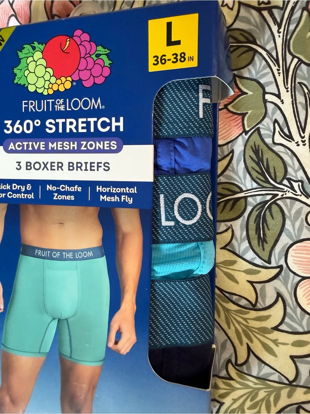 Fruit of the Loom Men’s 360° Stretch Boxer Briefs - Teal/Blue/Black - 3 Pack